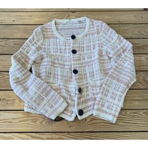 Knitted Knotted Wool Cardigan Sweater Medium Women’s Pink Ivory Button Front